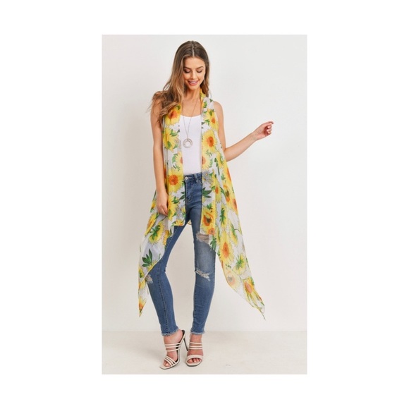OPEN FRONT SUN FLOWER KIMONO - Picture 1 of 5